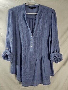 Zac & Rachel Lt. Blue Pleated Roll Sleeve Gauzy Tunic Lg